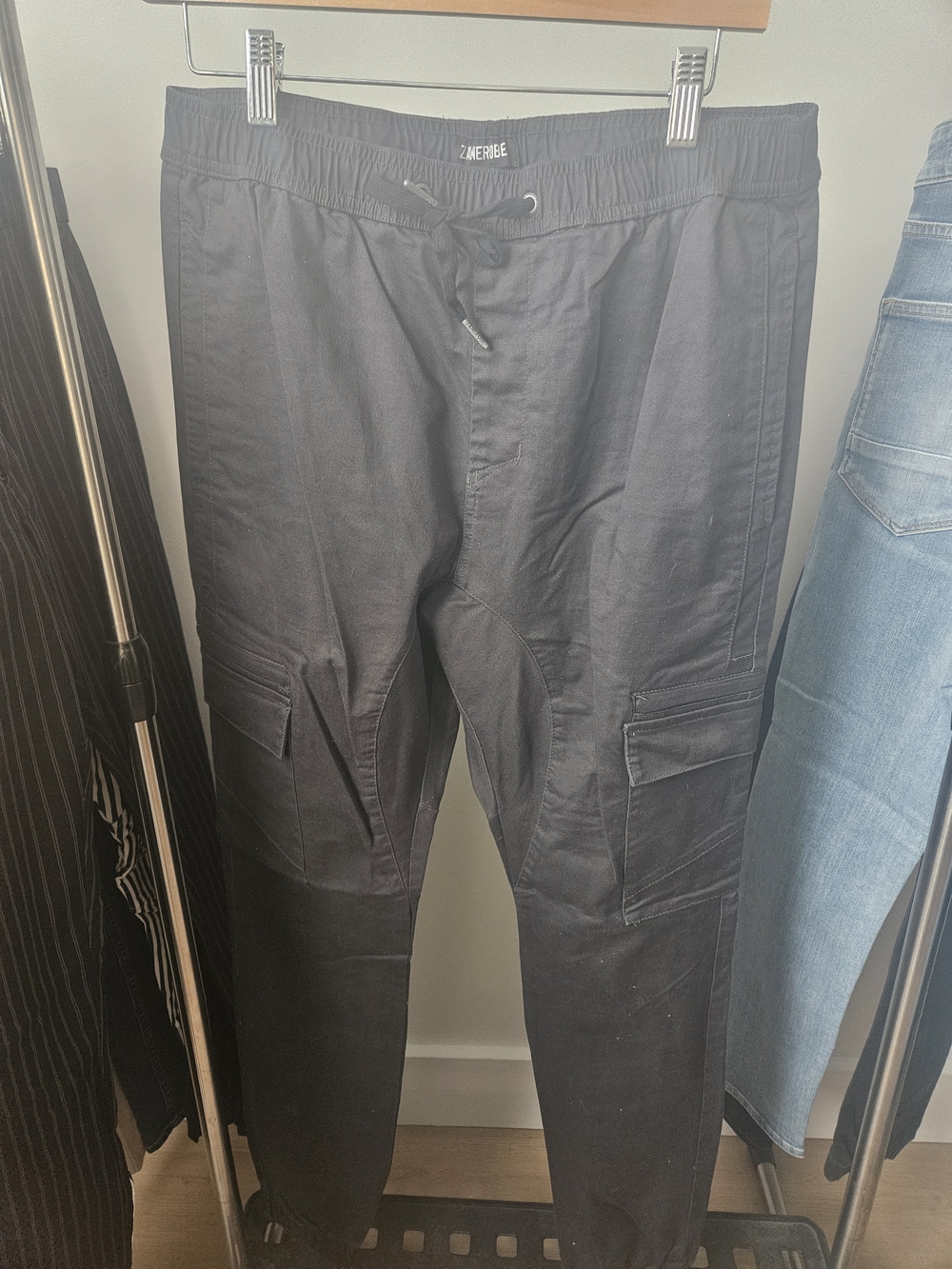 Zanerobe Black Cargo Pants with Drawstring Waist